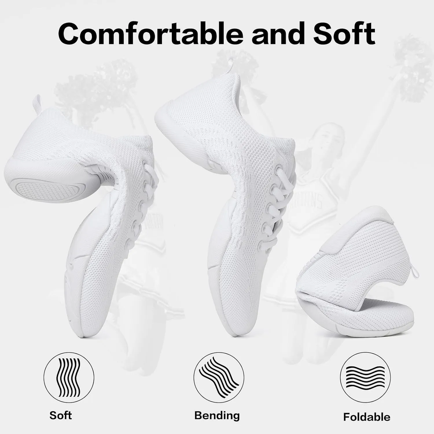Cheer Shoes for Youth Girls White Cheerleading Athletic Dance Shoes Tennis Sneakers for Competition Sport Training