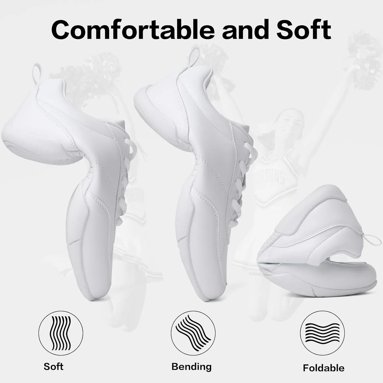 Cheer Shoes for Youth Girls White Cheerleading Athletic Dance Shoes Tennis Sneakers for Competition Sport Training