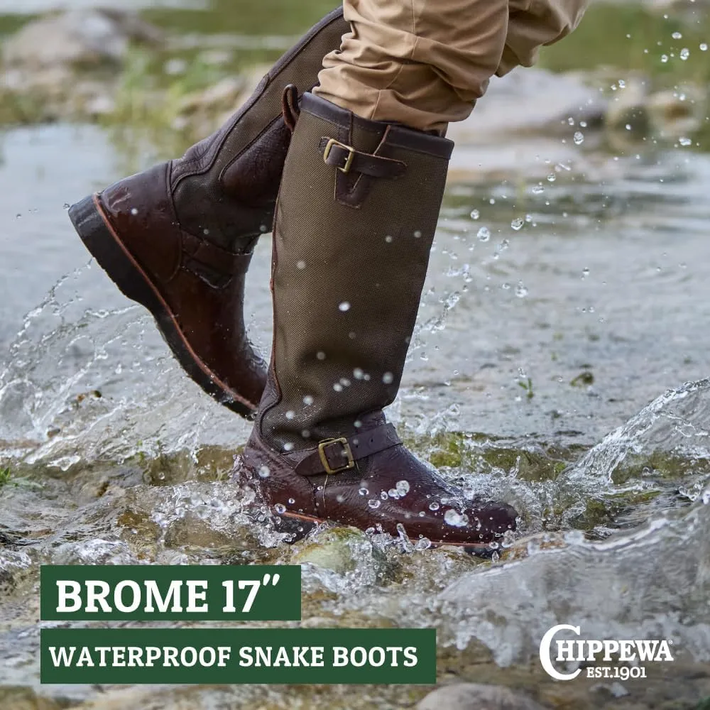 Chippewa Men's Brome 17" Waterproof Pull-On Snake Boots - Hunting, Outdoor Work, Slip - Resistant Snake Boots for Men