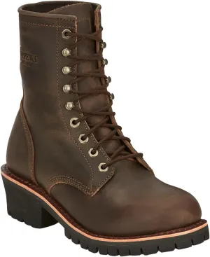 Chippewa Men`s Brown 8In Round Soft Toe Work Boot Brown 12 D