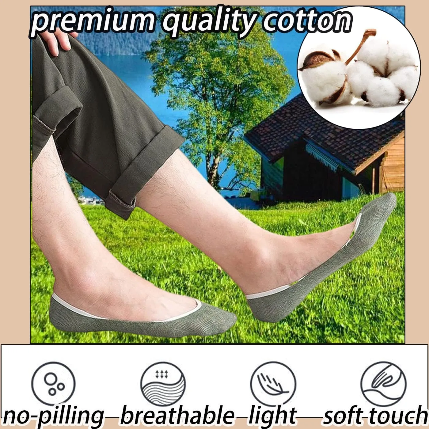 CHUNFO No Show Liner Men Footie Socks Non Slip Grips Multicolor Cushioned Pure Color Invisible Low Cut Boys 5 or 10 Pairs