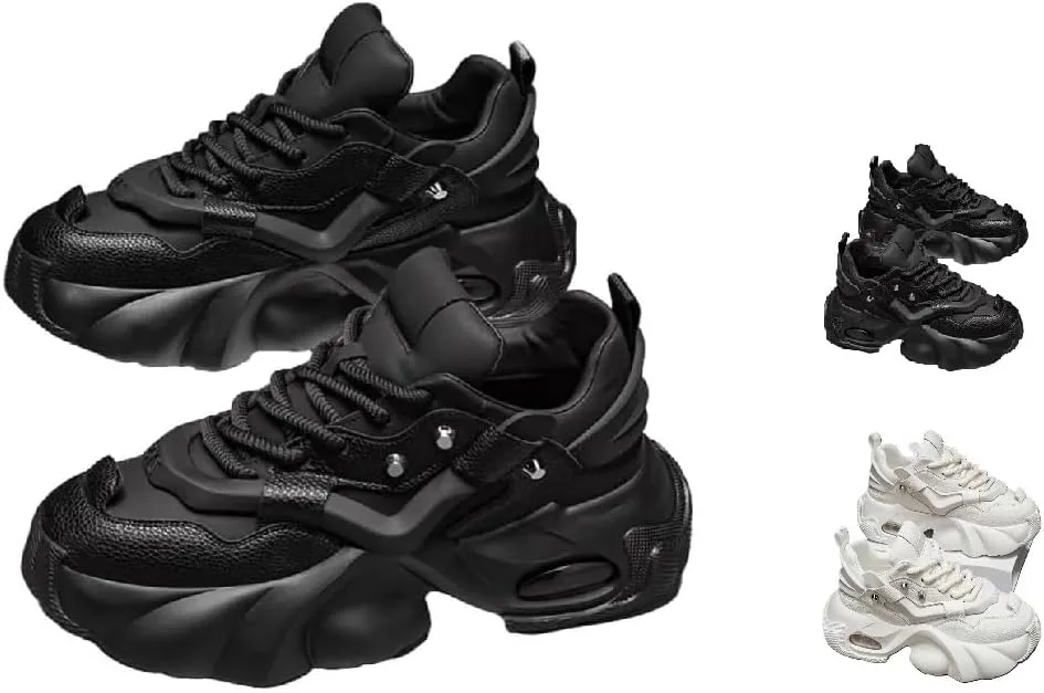 Chunky Fashion Sneakers Men, 2025 Comfortable Chunky Shoes，High-Top Casual Platform Durable Thick Sole Sneakers, Lace-Up Casual Shoes for Outdoor & Everyday Wear
