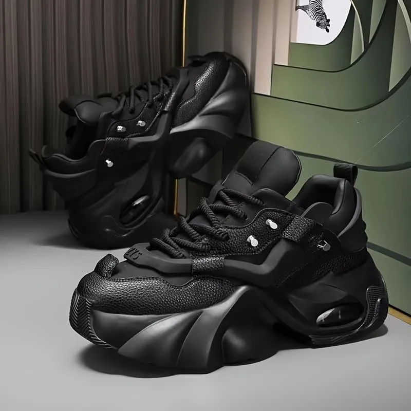 Chunky Fashion Sneakers Men, 2025 Comfortable Chunky Shoes，High-Top Casual Platform Durable Thick Sole Sneakers, Lace-Up Casual Shoes for Outdoor & Everyday Wear