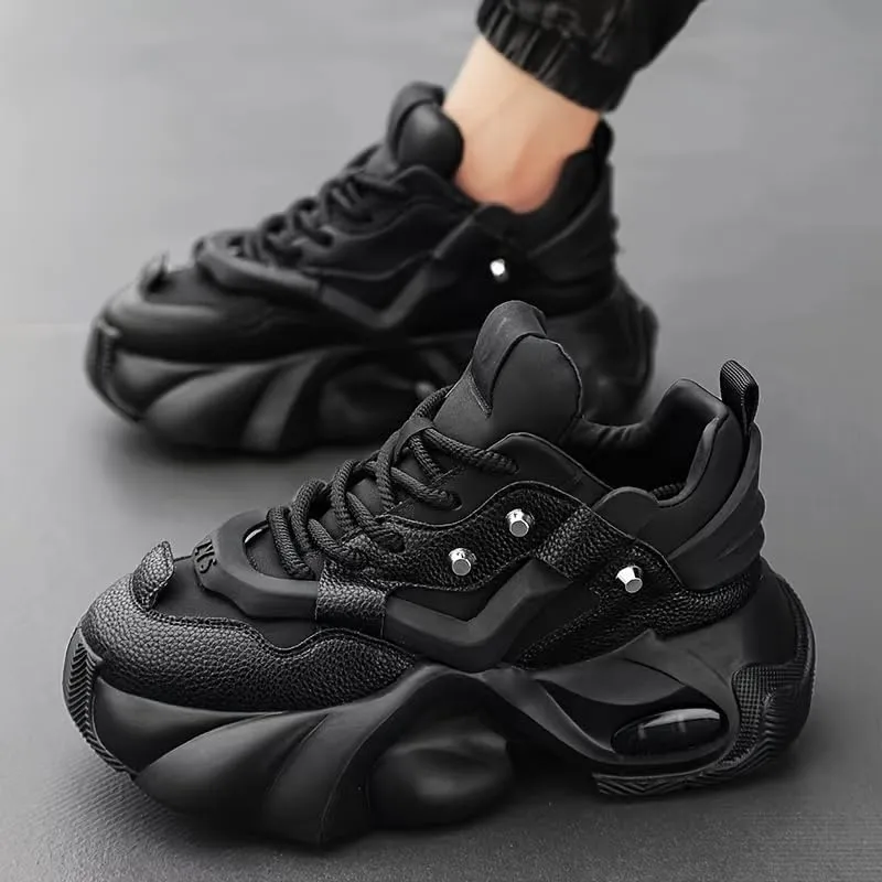 Chunky Fashion Sneakers Men, 2025 Comfortable Chunky Shoes，High-Top Casual Platform Durable Thick Sole Sneakers, Lace-Up Casual Shoes for Outdoor & Everyday Wear