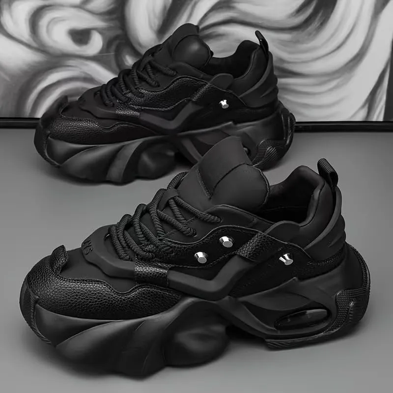 Chunky Fashion Sneakers Men, 2025 Comfortable Chunky Shoes，High-Top Casual Platform Durable Thick Sole Sneakers, Lace-Up Casual Shoes for Outdoor & Everyday Wear
