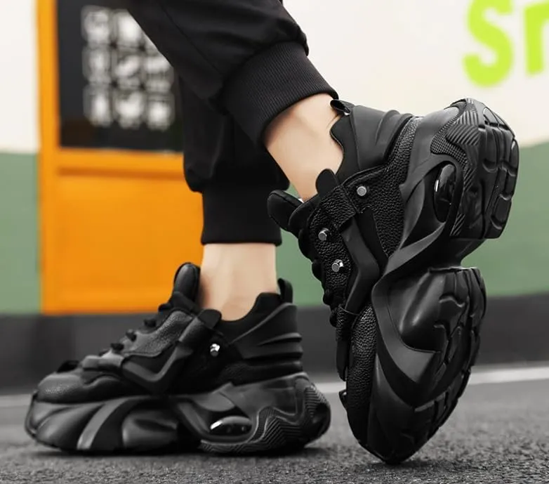 Chunky Fashion Sneakers Men, 2025 Comfortable Chunky Shoes，High-Top Casual Platform Durable Thick Sole Sneakers, Lace-Up Casual Shoes for Outdoor & Everyday Wear