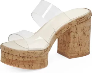 Clear Platform Sandals for Women Slip on Summer WedgeChunky Block High Heeled Slides Transparent Open Toe Beach Shoes