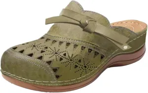 Clogs for Women Comfortable Closed Toe Flat Sandals Wide Width Wedge Sandal Arch Support Slip On Shoes Dressy Walking Flats Round Toe Bow Mules Casual Summer Beach Slippers