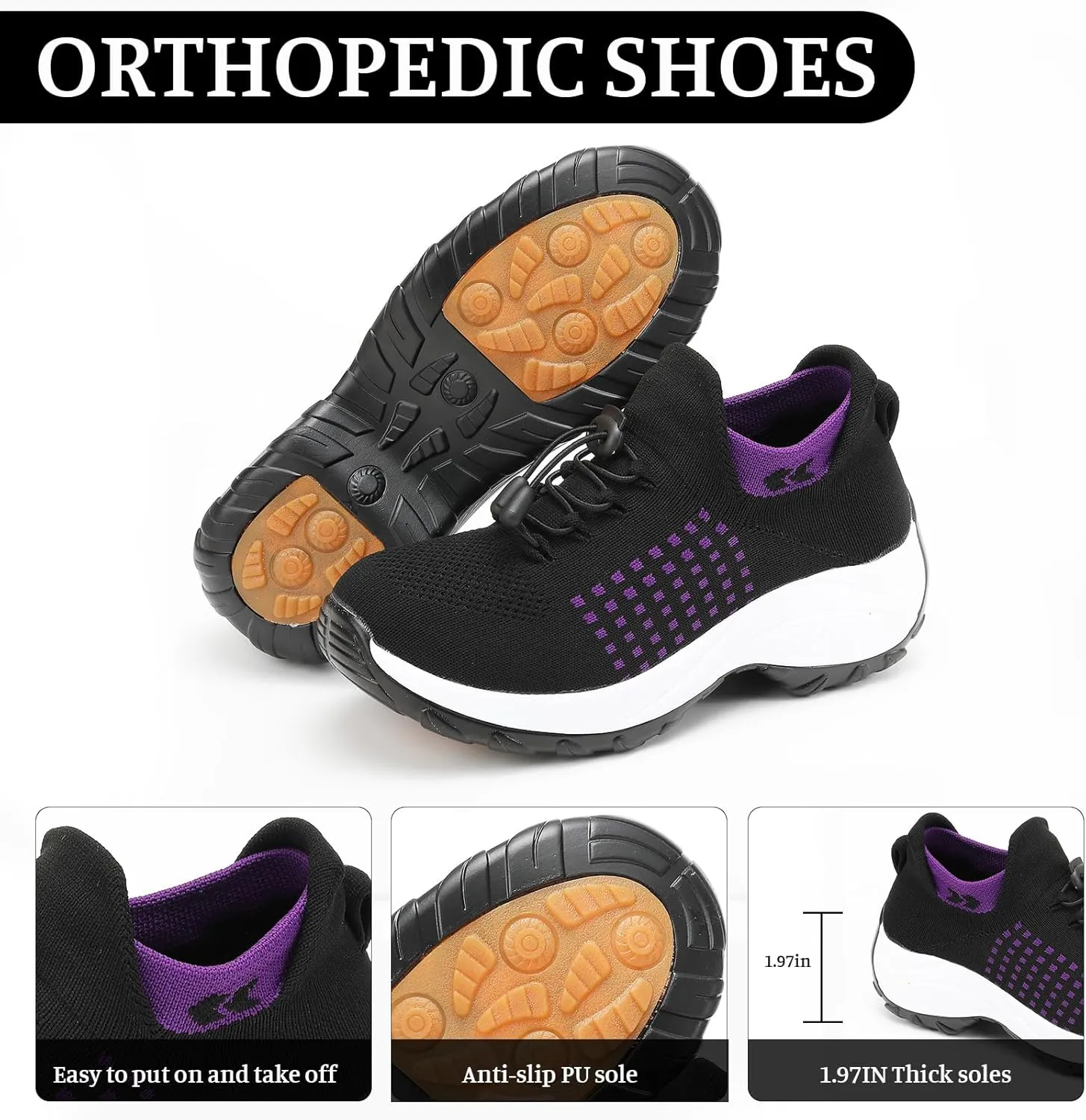 Comfort Wear Orthowear Shoes for Women Comfortwear Ortho Shoes for Women Plantar Fasciitis Orthopedic Sneakers Neuropathy Shoe Wide Width Toe Box Sneakers Arch Support Breathable Lightweight