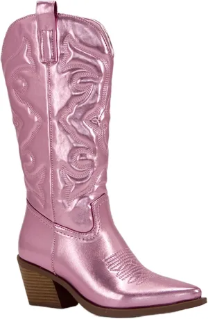 Cowboy Boots For Women Wide Calf Mid Calf Block Heel Almond Pointed Toe Fashion Classic Knee High Cowgirl Boots Slip-On