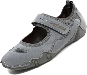 CrazySavage Women's Casual Breathable Flat Mary Jane Sneakers Adjustable Hook&Loop Walking Nurse Dress Shoes Closed Round Toe Lightweight Slip On Orthotic Working Shoe