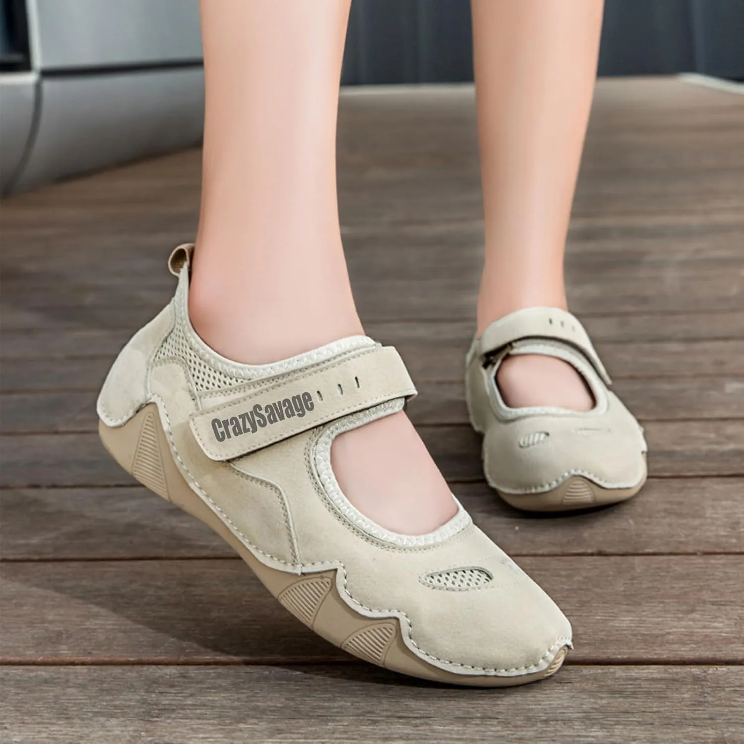 CrazySavage Women's Casual Breathable Flat Mary Jane Sneakers Adjustable Hook&Loop Walking Nurse Dress Shoes Closed Round Toe Lightweight Slip On Orthotic Working Shoe