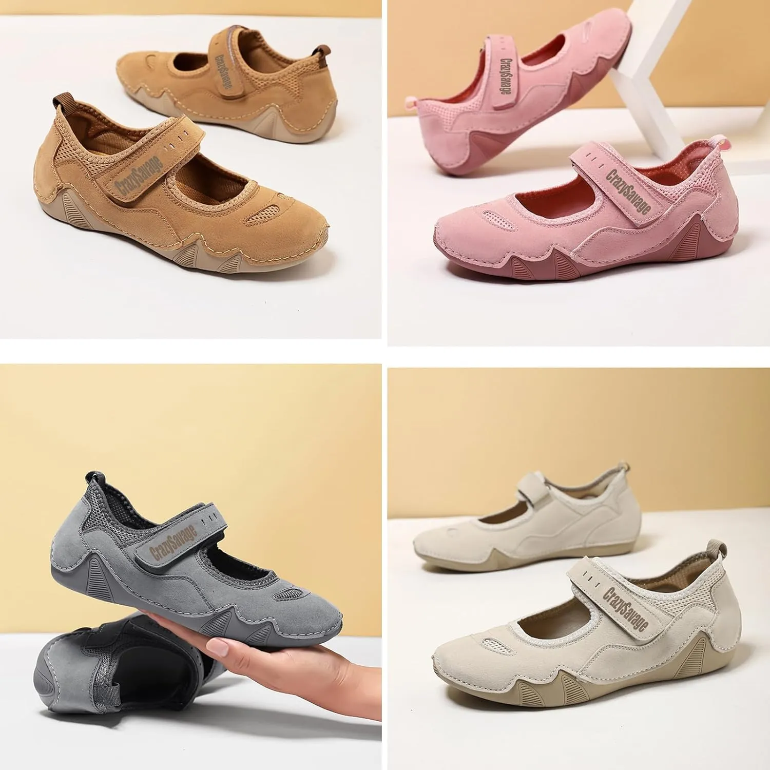 CrazySavage Women's Casual Breathable Flat Mary Jane Sneakers Adjustable Hook&Loop Walking Nurse Dress Shoes Closed Round Toe Lightweight Slip On Orthotic Working Shoe