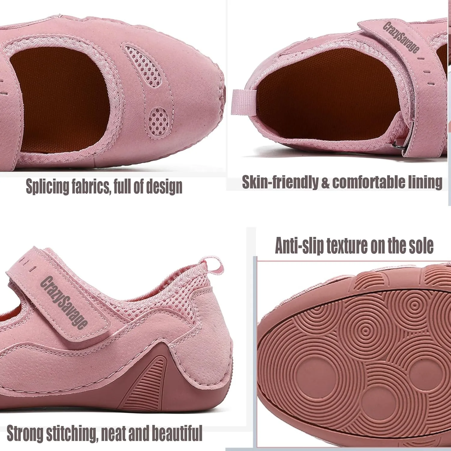 CrazySavage Women's Casual Breathable Flat Mary Jane Sneakers Adjustable Hook&Loop Walking Nurse Dress Shoes Closed Round Toe Lightweight Slip On Orthotic Working Shoe