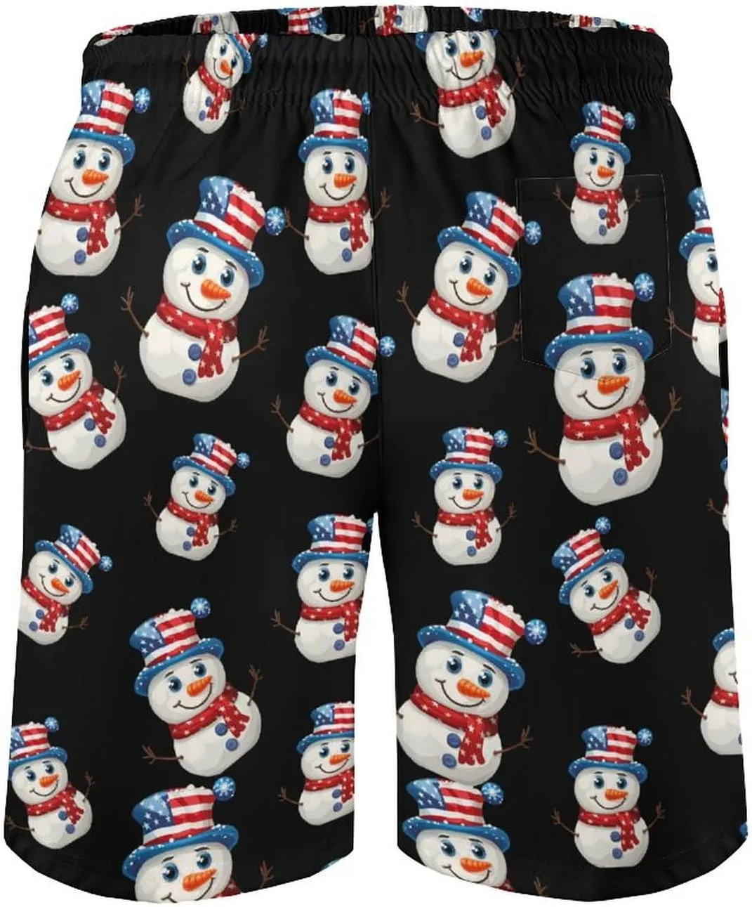 Cute Snowman with U.S. Flag Hat Men's Swim Trunks Quick Dry Bathing Suit Swimming Shorts Beach Swimwear