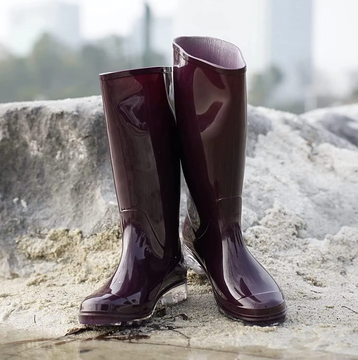 DaeRainy Tall Rain Boots for Women, Knee High Waterproof Slip On Garden Boots