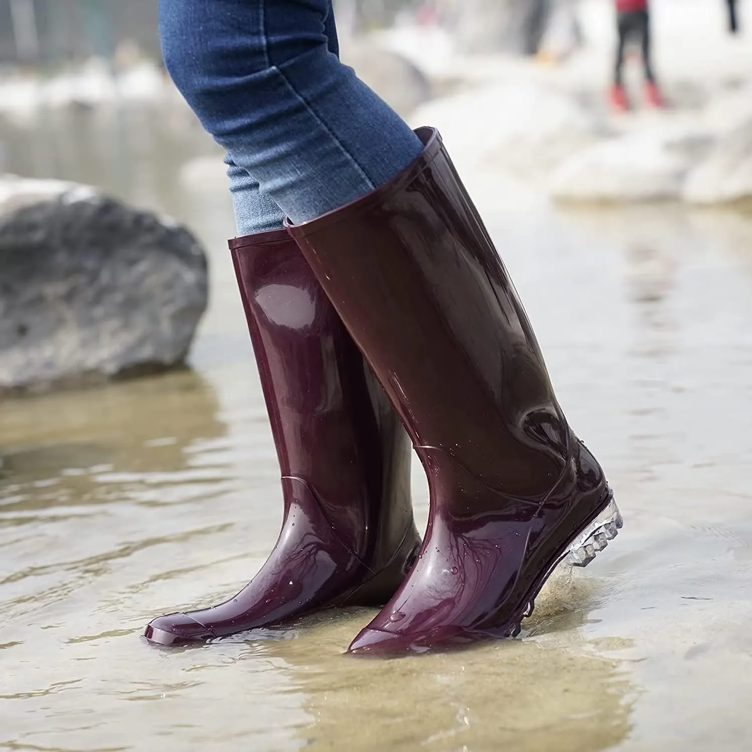 DaeRainy Tall Rain Boots for Women, Knee High Waterproof Slip On Garden Boots