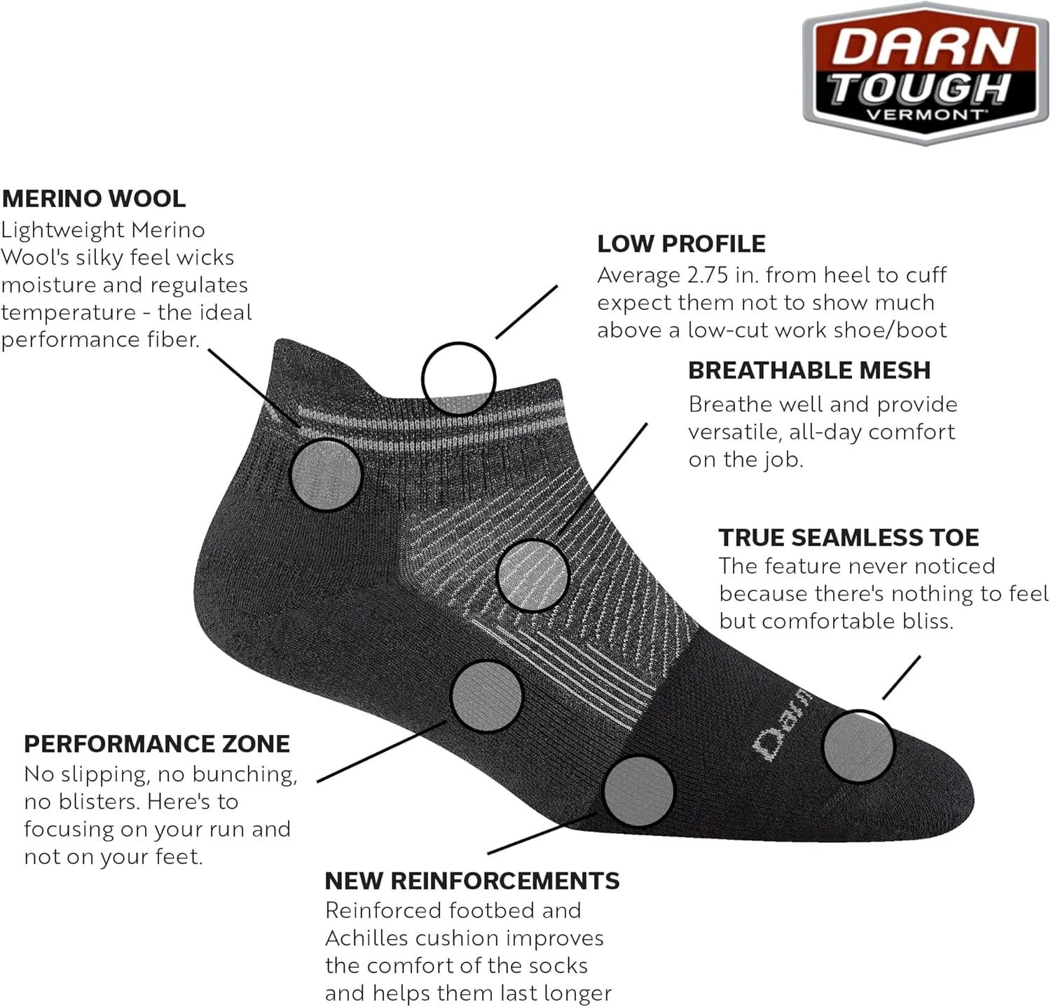 Darn Tough Vermont Steely Lightweight No Show Socks Women, No Show Tab Running Socks Full Cushion Toe Box, Style 2210