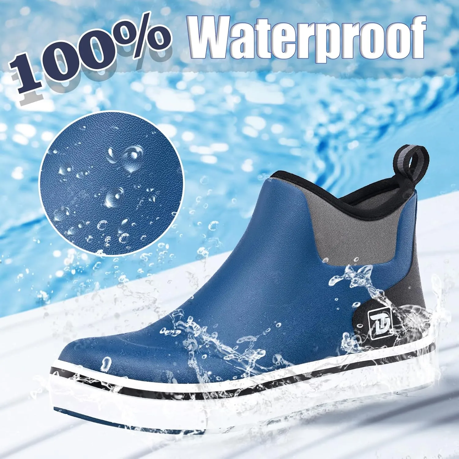 Deck Boots, Waterproof Rubber Fishing Rain Boots, Anti-slip Short Ankle Shoes for Outdoor Fishing Boating, Size 5-14