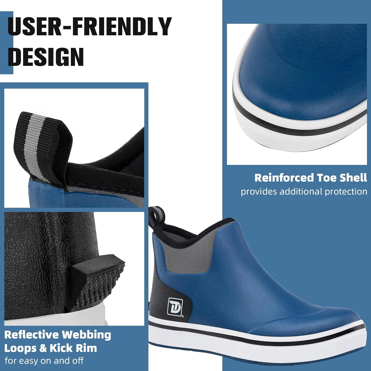 Deck Boots, Waterproof Rubber Fishing Rain Boots, Anti-slip Short Ankle Shoes for Outdoor Fishing Boating, Size 5-14