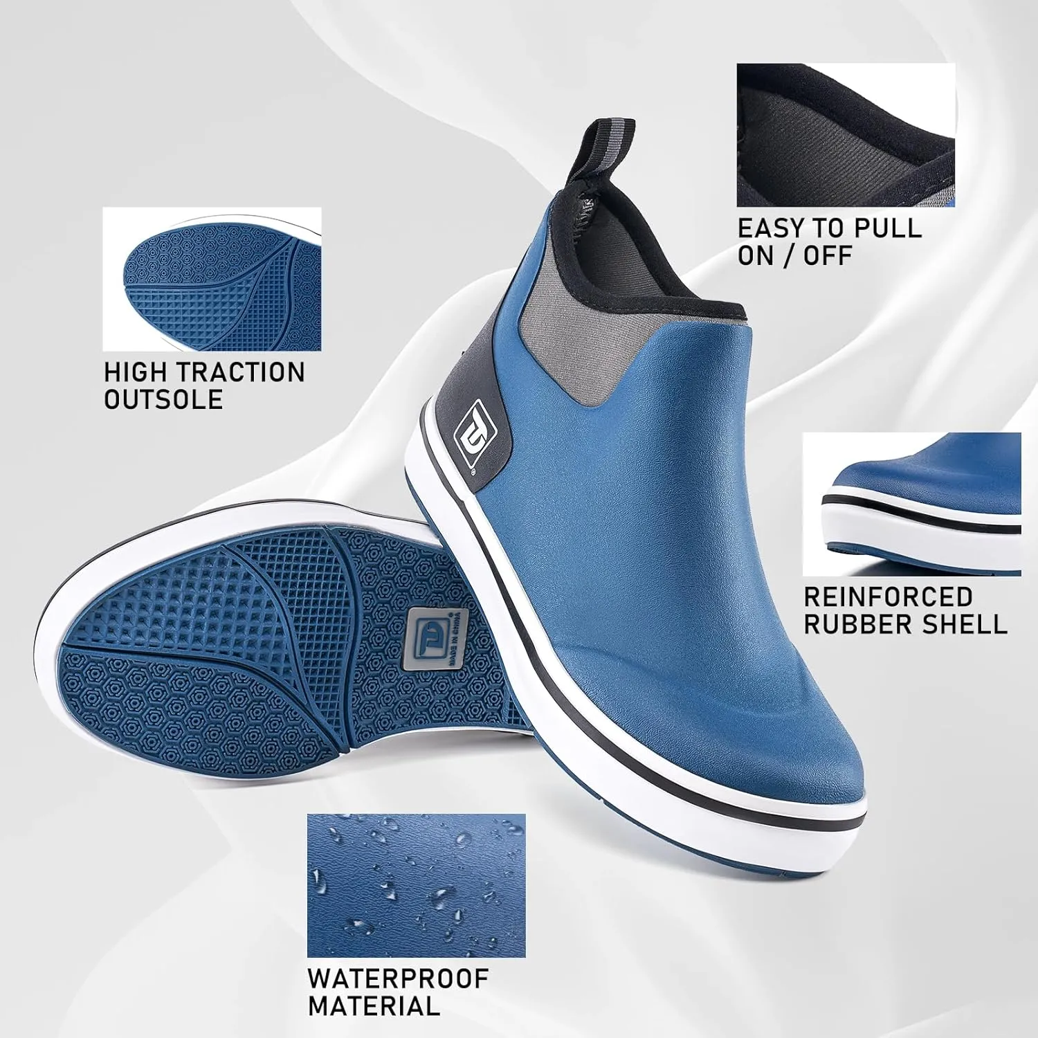 Deck Boots, Waterproof Rubber Fishing Rain Boots, Anti-slip Short Ankle Shoes for Outdoor Fishing Boating, Size 5-14