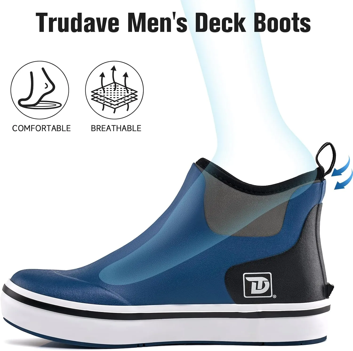Deck Boots, Waterproof Rubber Fishing Rain Boots, Anti-slip Short Ankle Shoes for Outdoor Fishing Boating, Size 5-14