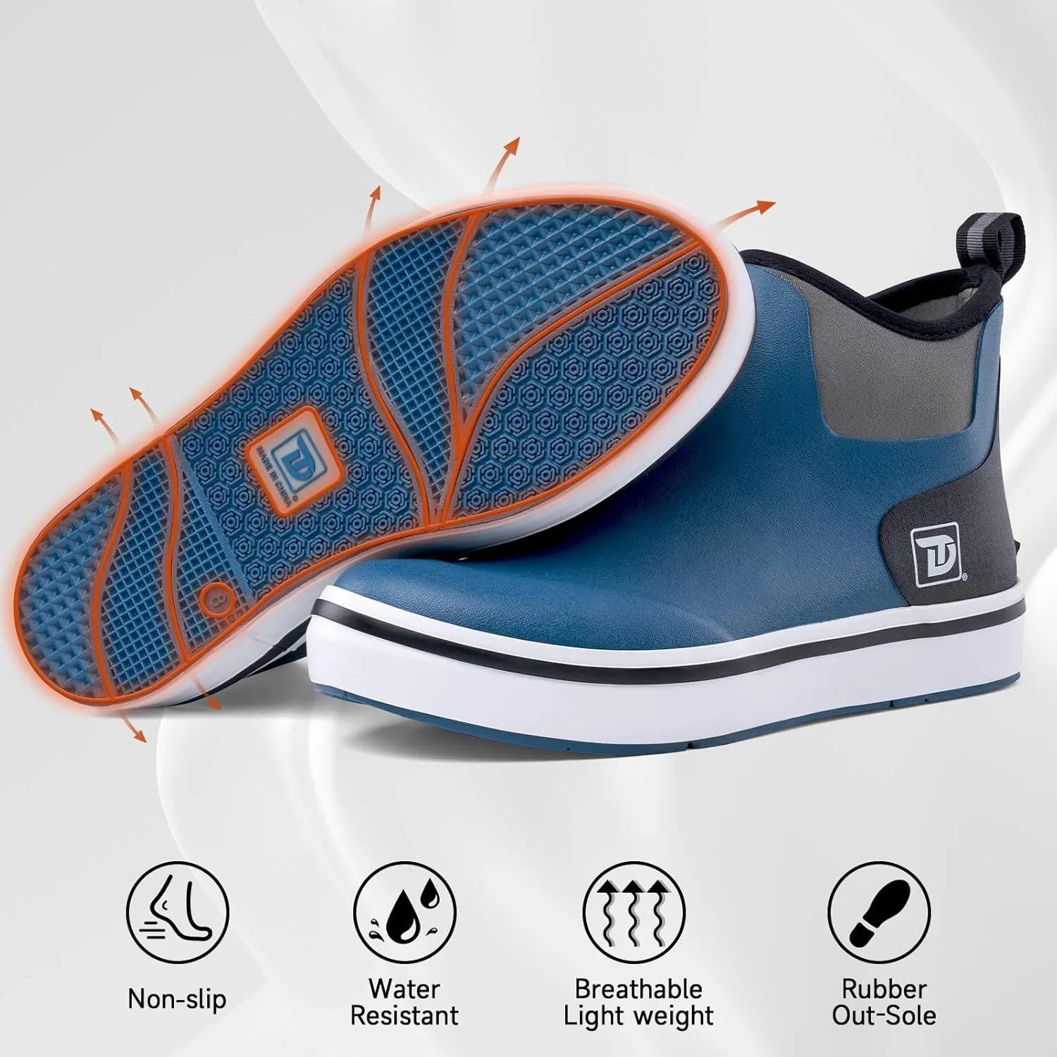 Deck Boots, Waterproof Rubber Fishing Rain Boots, Anti-slip Short Ankle Shoes for Outdoor Fishing Boating, Size 5-14