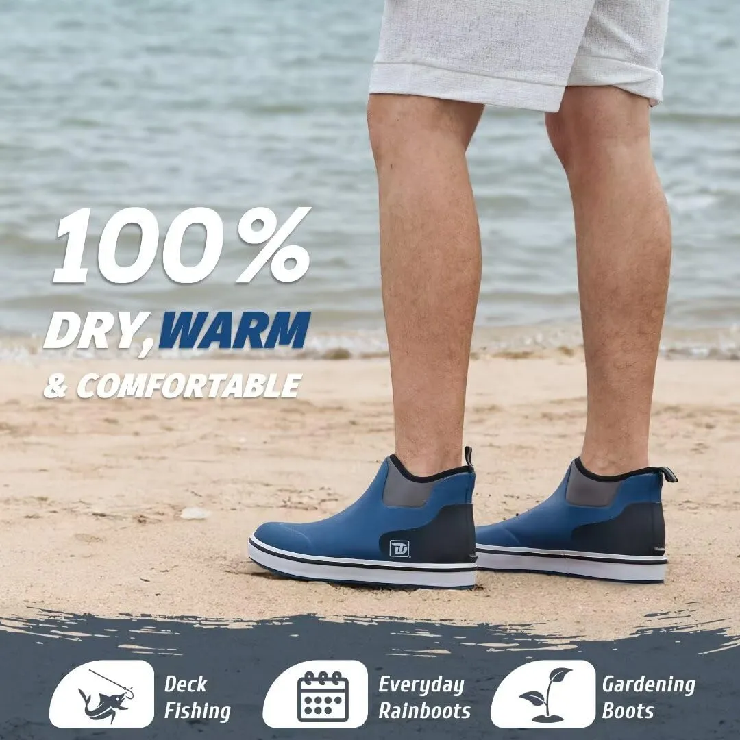 Deck Boots, Waterproof Rubber Fishing Rain Boots, Anti-slip Short Ankle Shoes for Outdoor Fishing Boating, Size 5-14