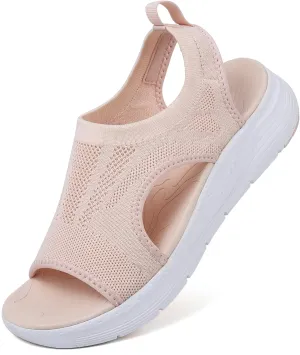 DimaiGlobal Women's Walking Sandals Arch Support Orthotic Comfort Slip-On Sport Sandals Open-Toe Platform Sandals for Plantar Fasciitis Summer Beach Casual