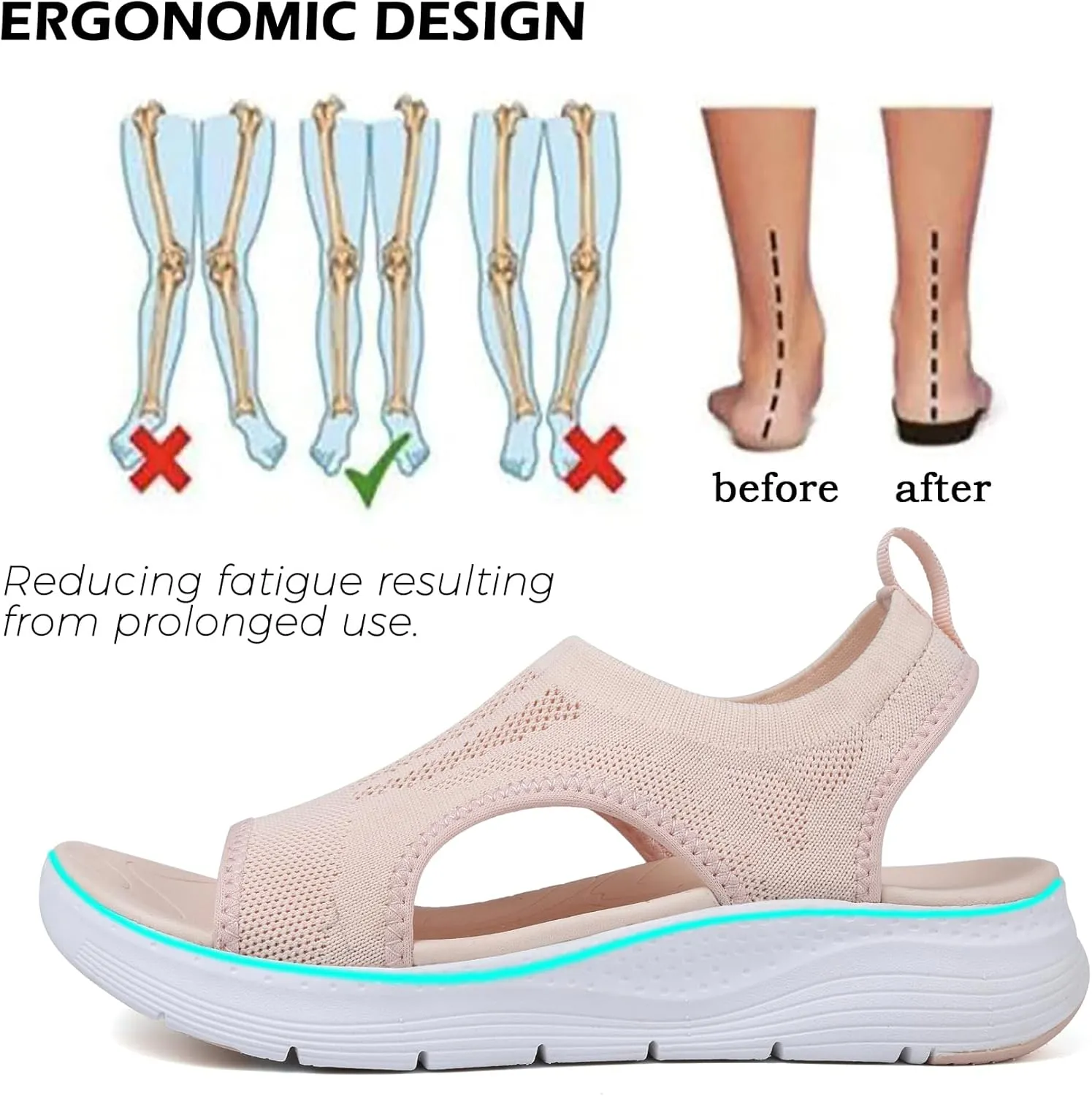 DimaiGlobal Women's Walking Sandals Arch Support Orthotic Comfort Slip-On Sport Sandals Open-Toe Platform Sandals for Plantar Fasciitis Summer Beach Casual