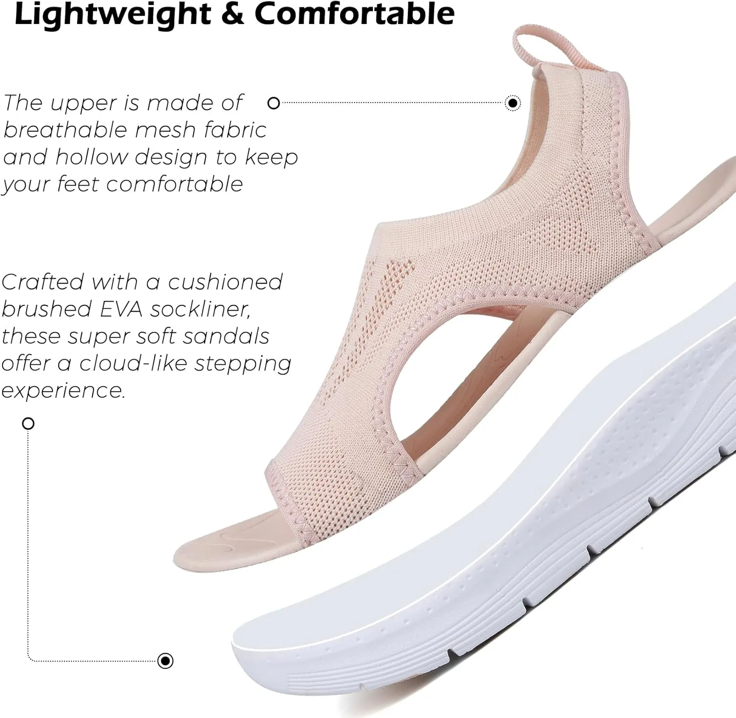 DimaiGlobal Women's Walking Sandals Arch Support Orthotic Comfort Slip-On Sport Sandals Open-Toe Platform Sandals for Plantar Fasciitis Summer Beach Casual