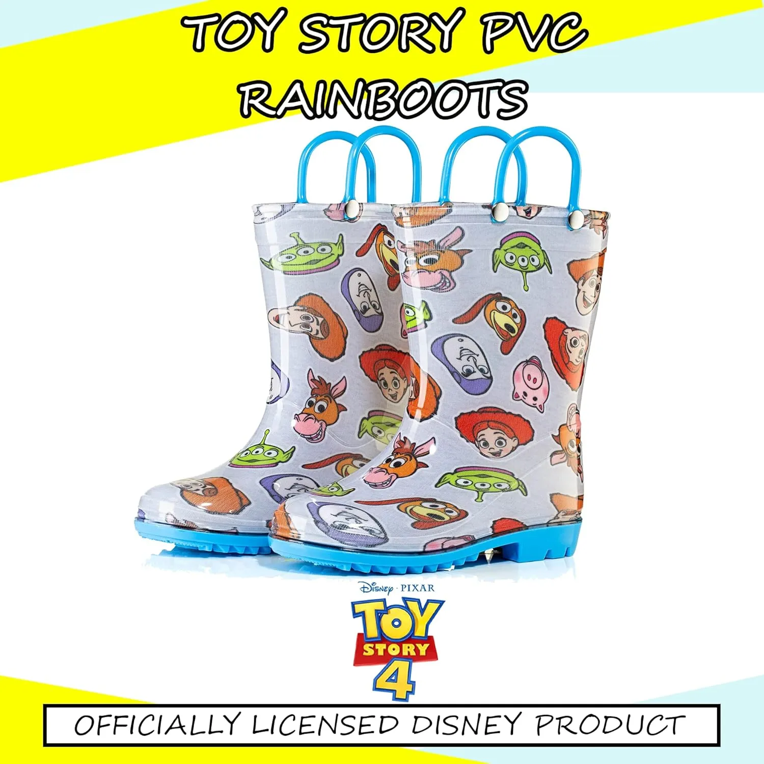 Disney Toy Story Kids' Waterproof PVC Rain Boots – Featuring Buzz Lightyear & Woody – Easy-On Handles – Toddler/Little Kid
