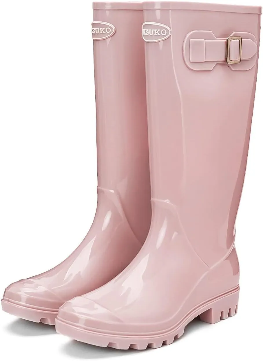 DKSUKO Women's Tall Rain Boots Garden Boots Waterproof Wellington Rubber Boots