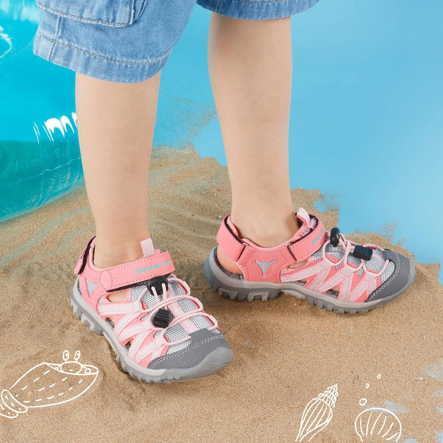 DREAM PAIRS Boys Girls Closed-Toe Outdoor Summer Sport Sandals for Little/Big Kid