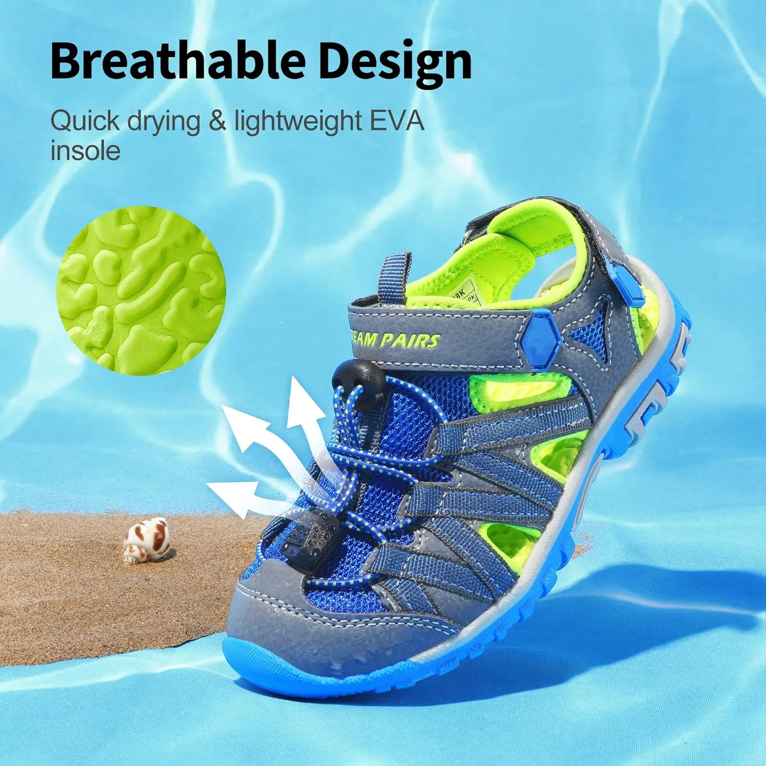 DREAM PAIRS Boys Girls Closed-Toe Outdoor Summer Sport Sandals for Little/Big Kid