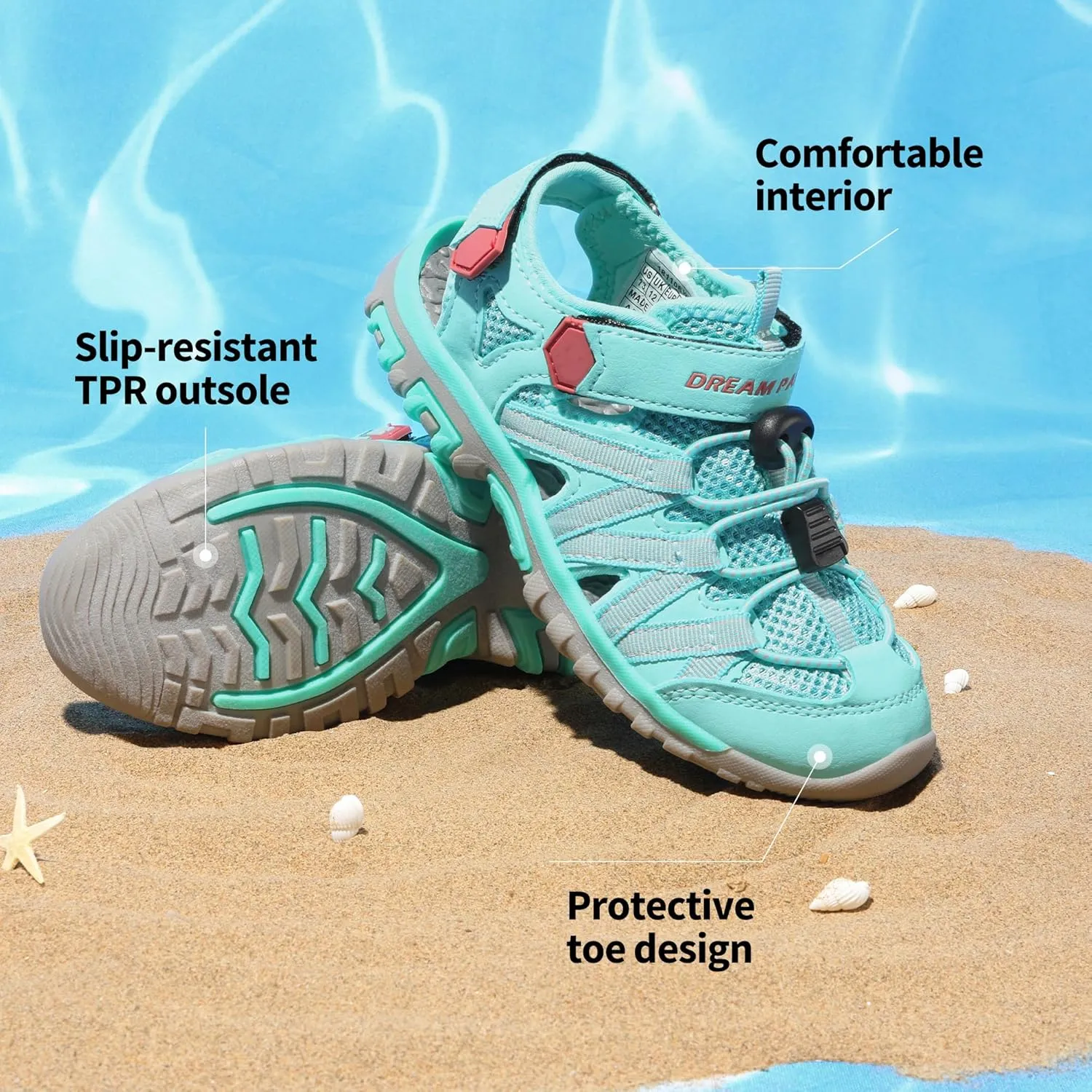 DREAM PAIRS Boys Girls Closed-Toe Outdoor Summer Sport Sandals for Little/Big Kid