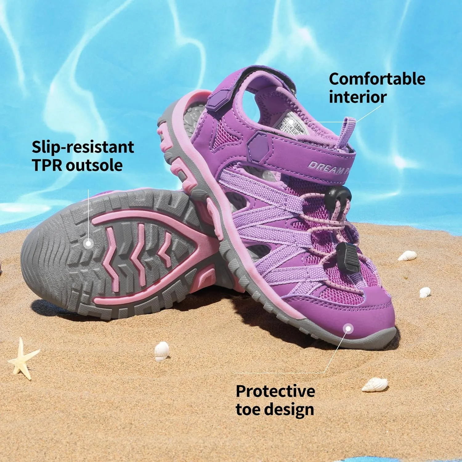 DREAM PAIRS Boys Girls Closed-Toe Outdoor Summer Sport Sandals for Little/Big Kid