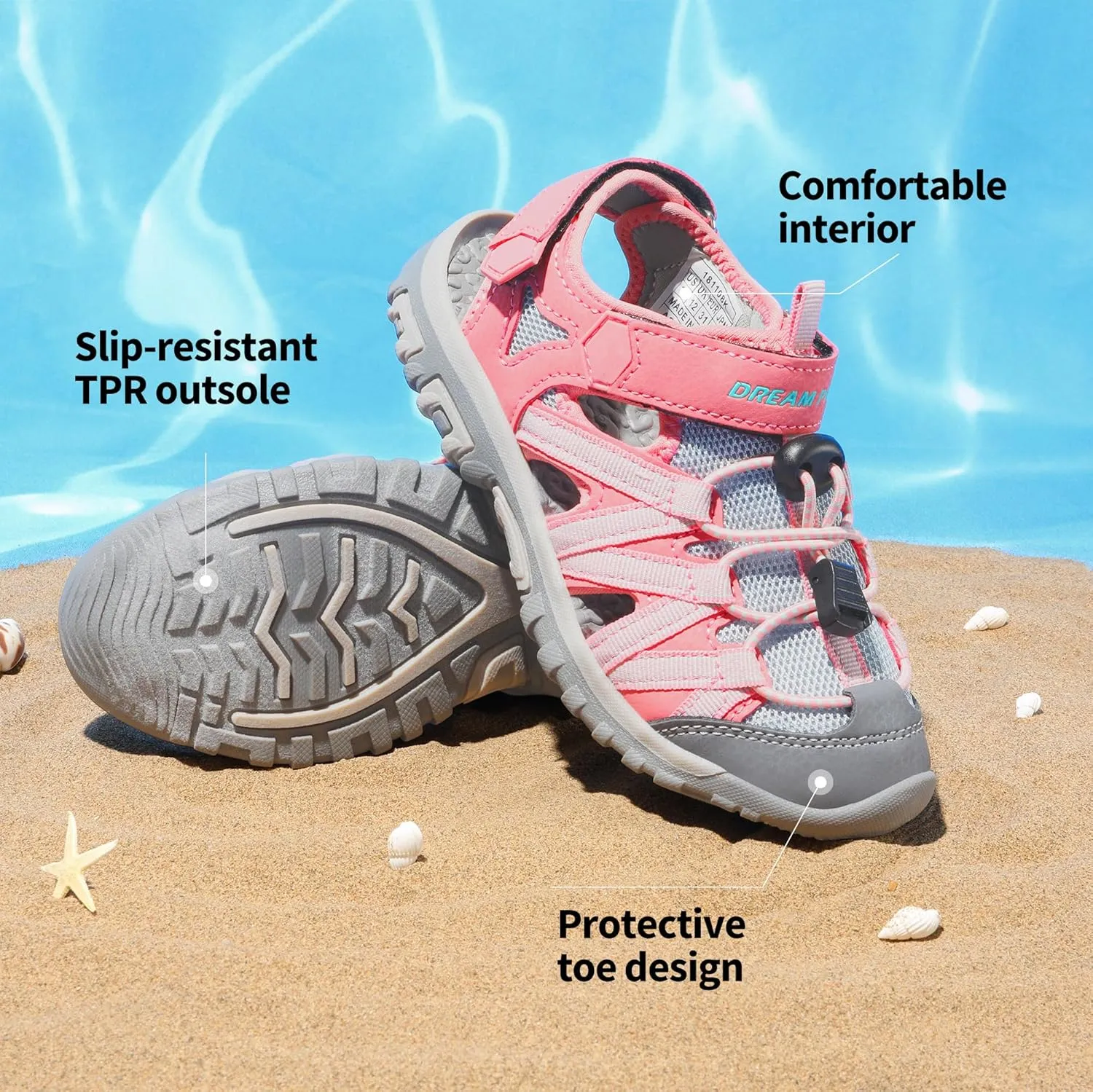 DREAM PAIRS Boys Girls Closed-Toe Outdoor Summer Sport Sandals for Little/Big Kid
