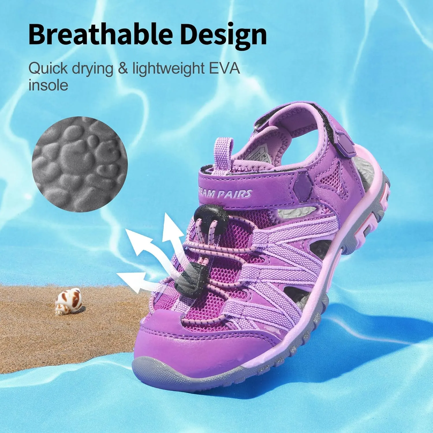 DREAM PAIRS Boys Girls Closed-Toe Outdoor Summer Sport Sandals for Little/Big Kid