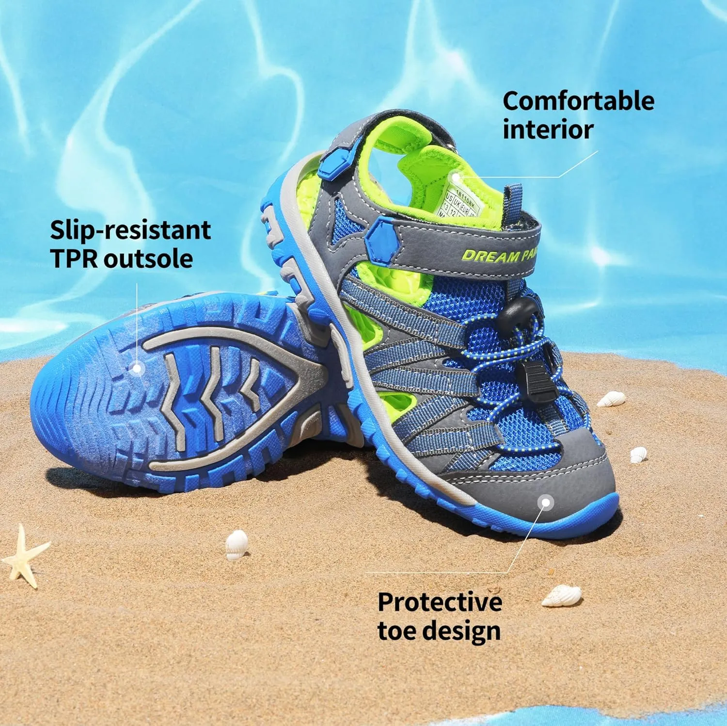 DREAM PAIRS Boys Girls Closed-Toe Outdoor Summer Sport Sandals for Little/Big Kid