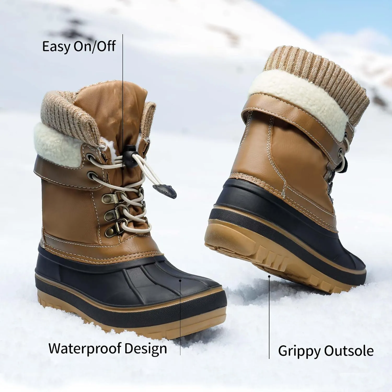 DREAM PAIRS Boys Girls Snow Boots Water-Resistant Outdoor Warm Cozy Anti-Slip Mid Calf Faux Fur Lining Insulated Winter Shoes for Little/Big Kids