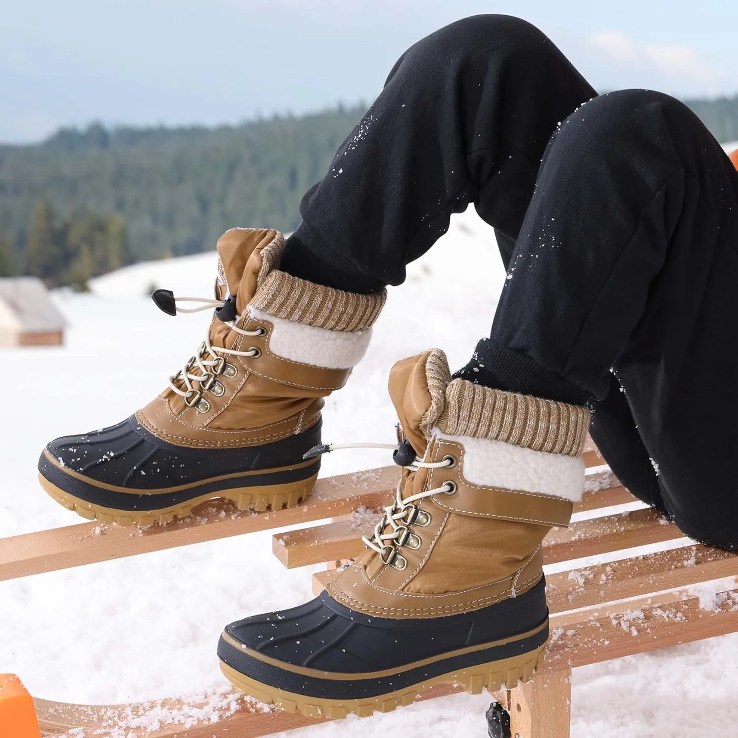 DREAM PAIRS Boys Girls Snow Boots Water-Resistant Outdoor Warm Cozy Anti-Slip Mid Calf Faux Fur Lining Insulated Winter Shoes for Little/Big Kids