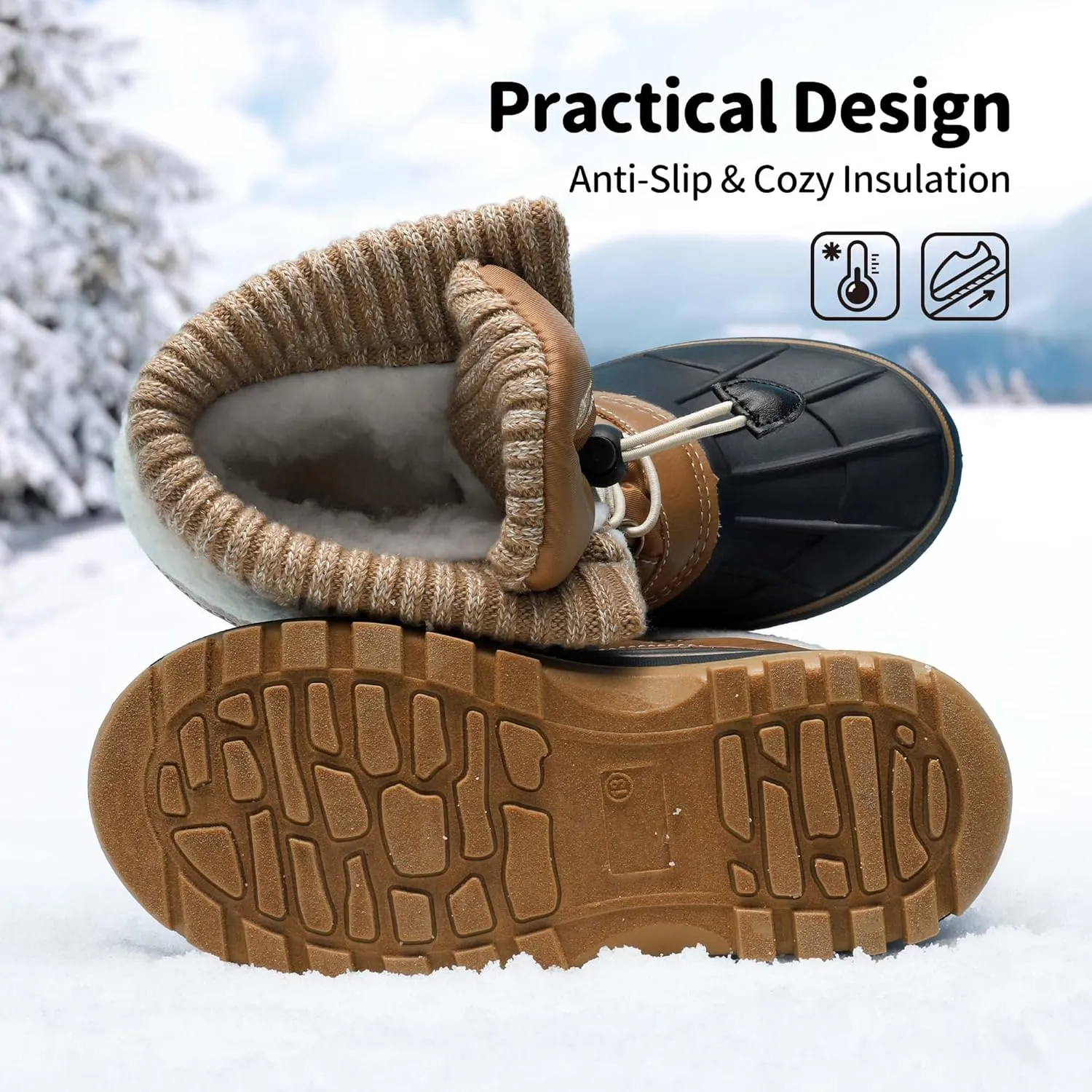 DREAM PAIRS Boys Girls Snow Boots Water-Resistant Outdoor Warm Cozy Anti-Slip Mid Calf Faux Fur Lining Insulated Winter Shoes for Little/Big Kids