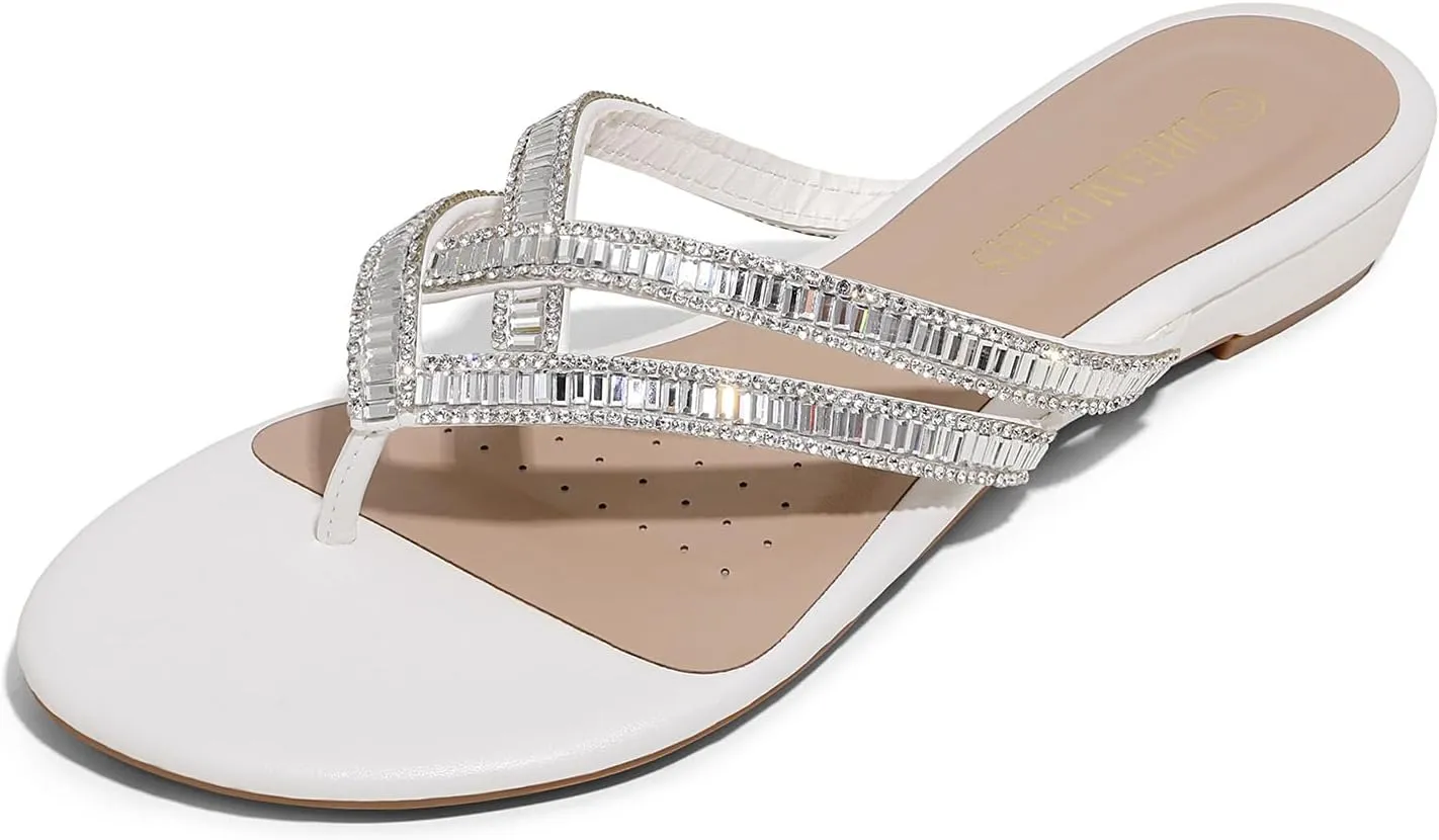 DREAM PAIRS Women's Fashion Rhinestones Design Slides Sandals