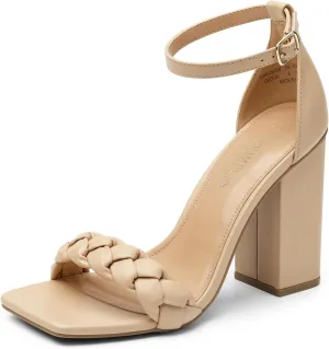 DREAM PAIRS Women's Heels for Women Braided Open Toe Ankle Strap High Block Chunky Heel Sandals Party Wedding Dress Pumps Shoes