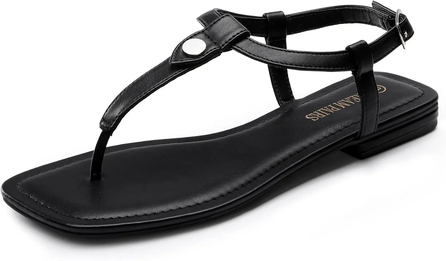 DREAM PAIRS Women's T-Strap Thong Flat Sandals with Cute Square Toe Strappy for Summer