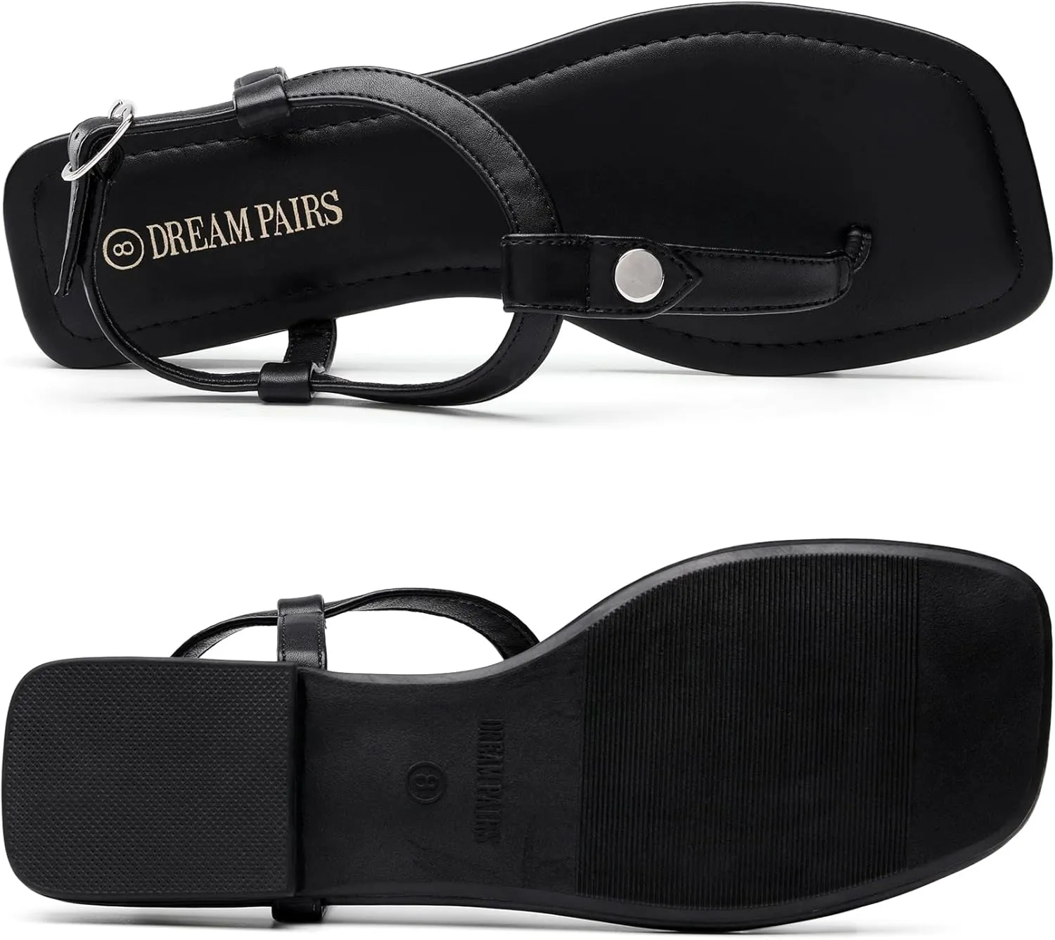 DREAM PAIRS Women's T-Strap Thong Flat Sandals with Cute Square Toe Strappy for Summer