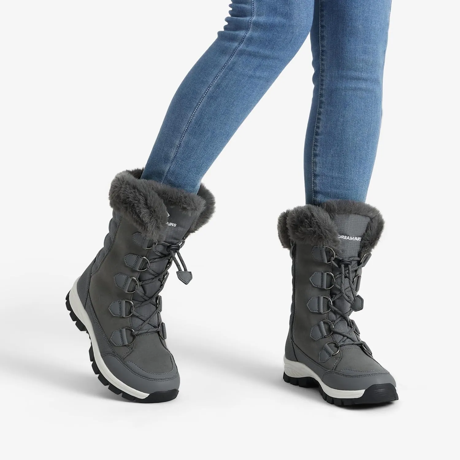 DREAM PAIRS Women's Waterproof Winter Snow Boots, Warm Comfortable Faux Fur Insulated Non-Slip Outdoor Lace-Up Florin Mid Calf Booties