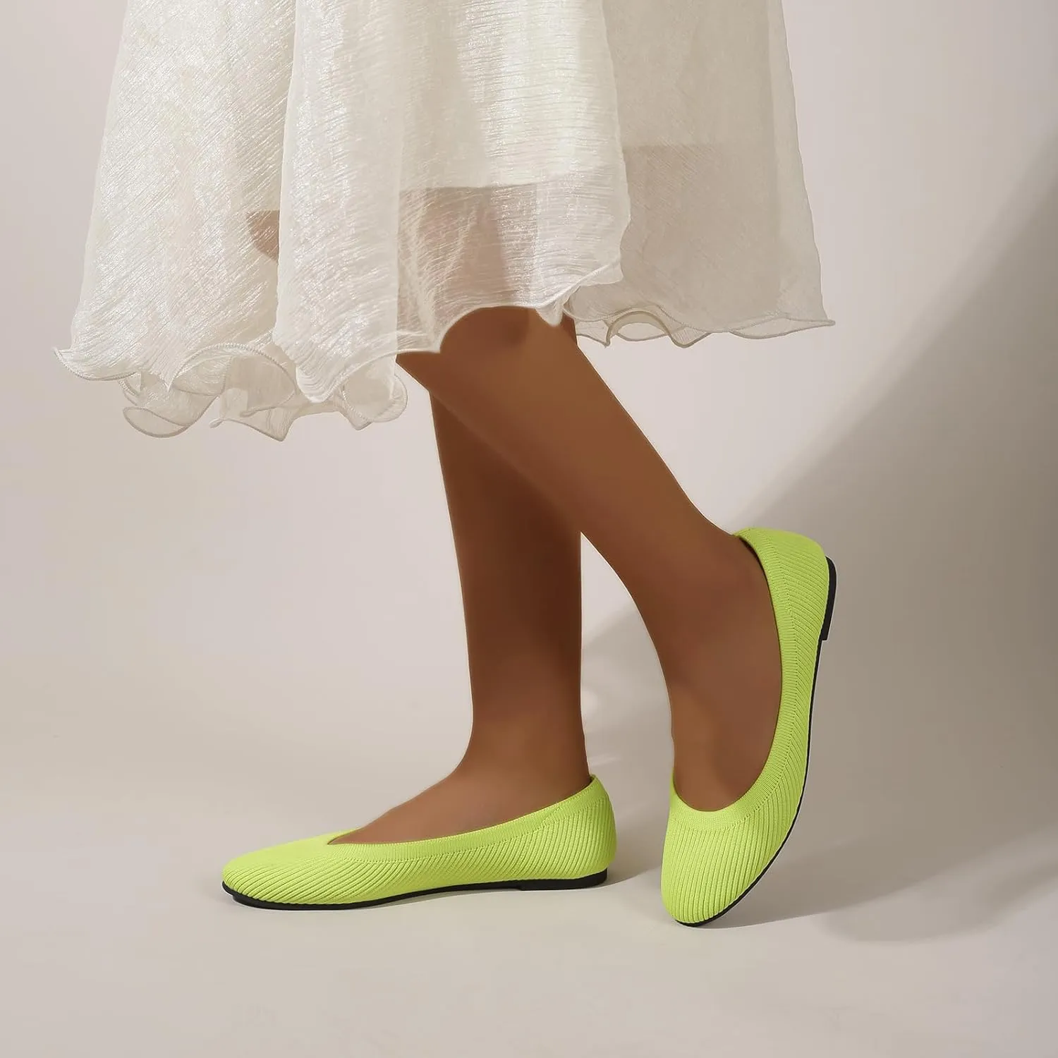 Dumalum Knit Mules for Women Flats Pointed Round Toe Mesh Ballet Flats Shoes Backless Slip On Slides Washable Walking Shoes