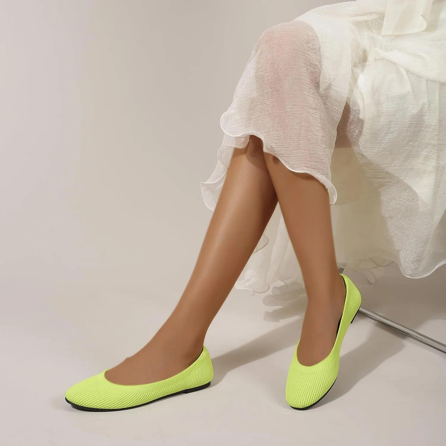 Dumalum Knit Mules for Women Flats Pointed Round Toe Mesh Ballet Flats Shoes Backless Slip On Slides Washable Walking Shoes